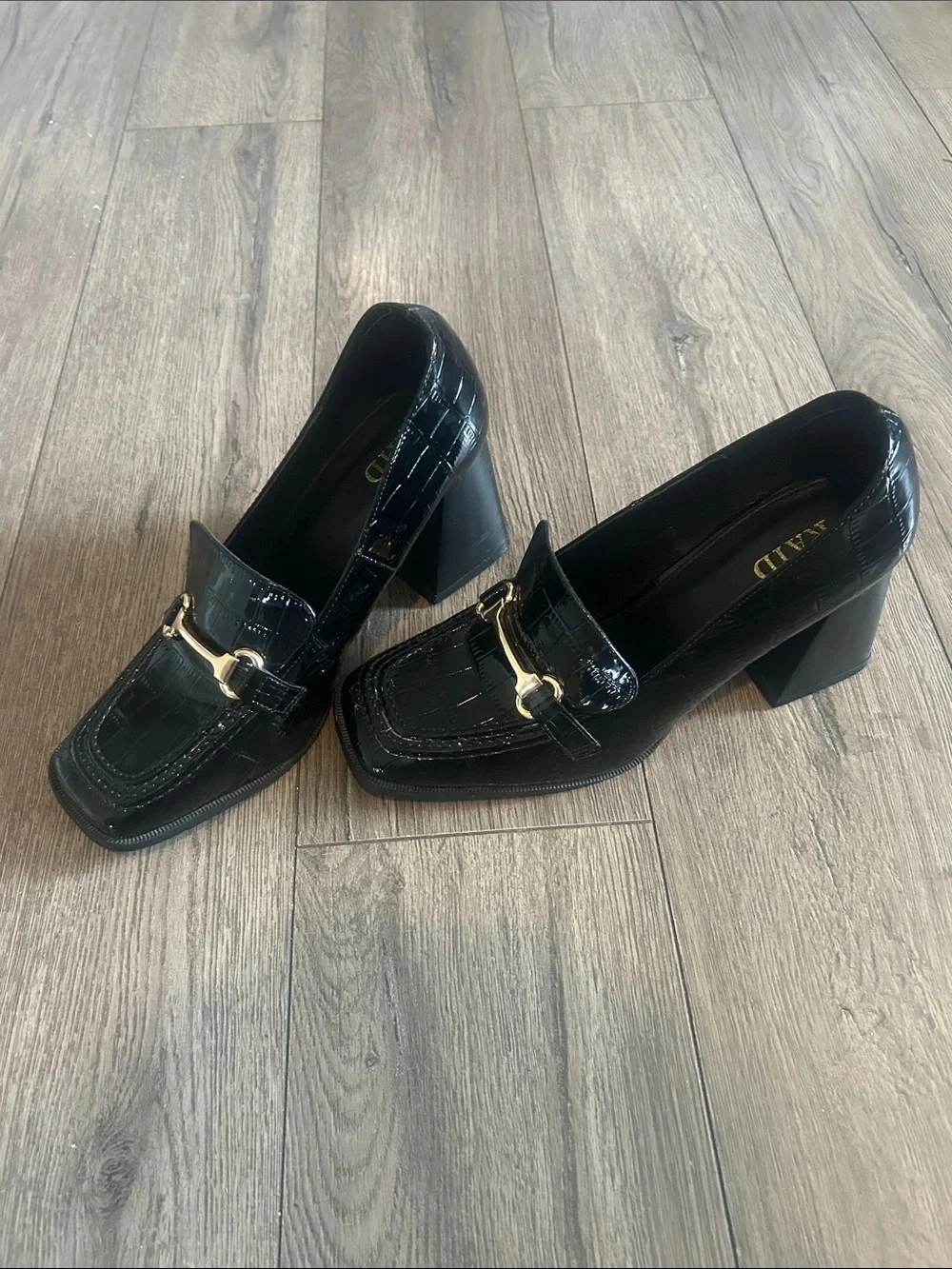 Black Croc-Embossed Block Heel Loafers Gold Bit size 8 fit a size 8.5 to 9